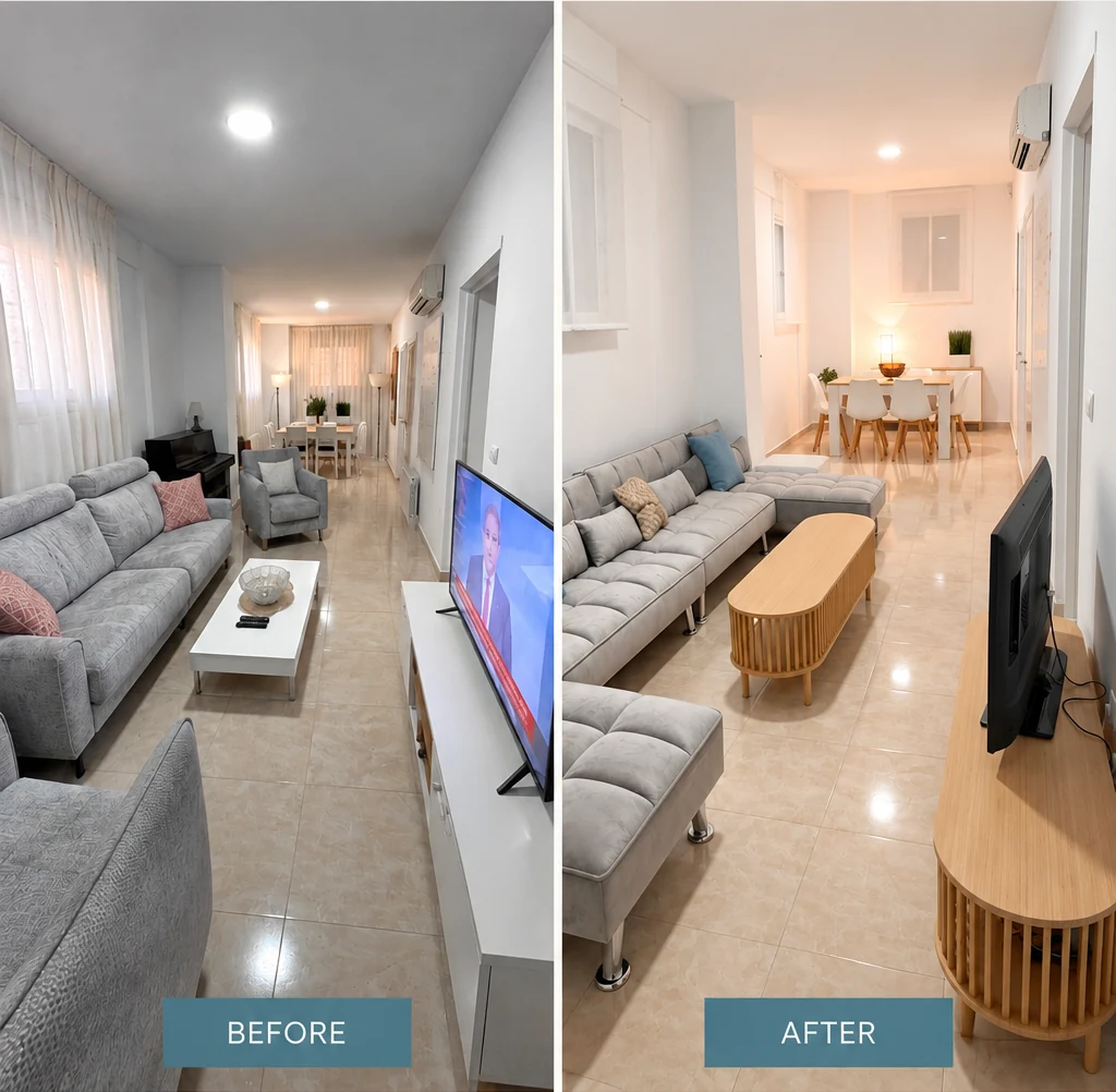 Antes y después de salón y comedor