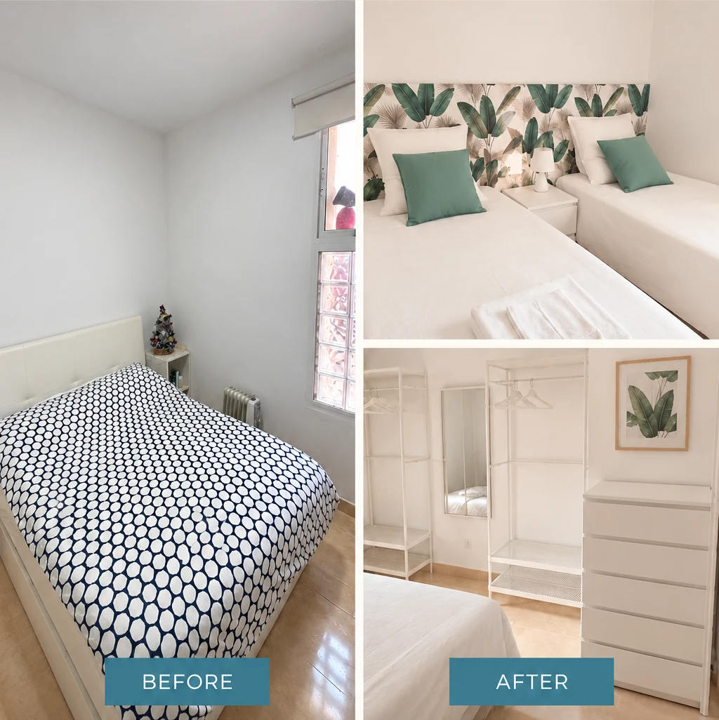 Antes y después de un dormitorio transformado